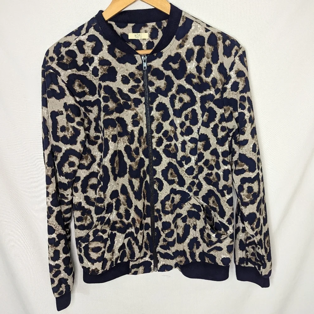 KORI AMERICA Jacket Women's Small Cheetah Print Full Zip Pockets Lightweight Top